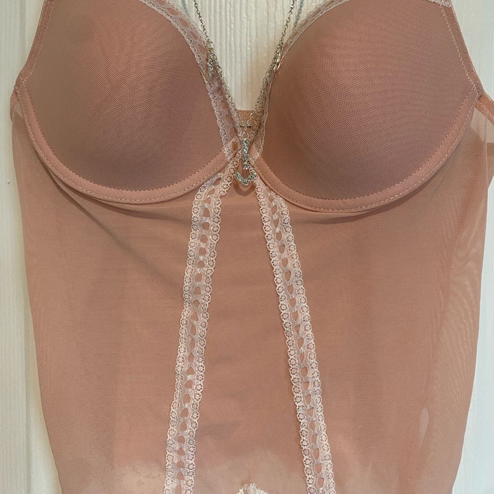 Babydoll bustier Womens Small Nude pink sheer Madonna look free necklace